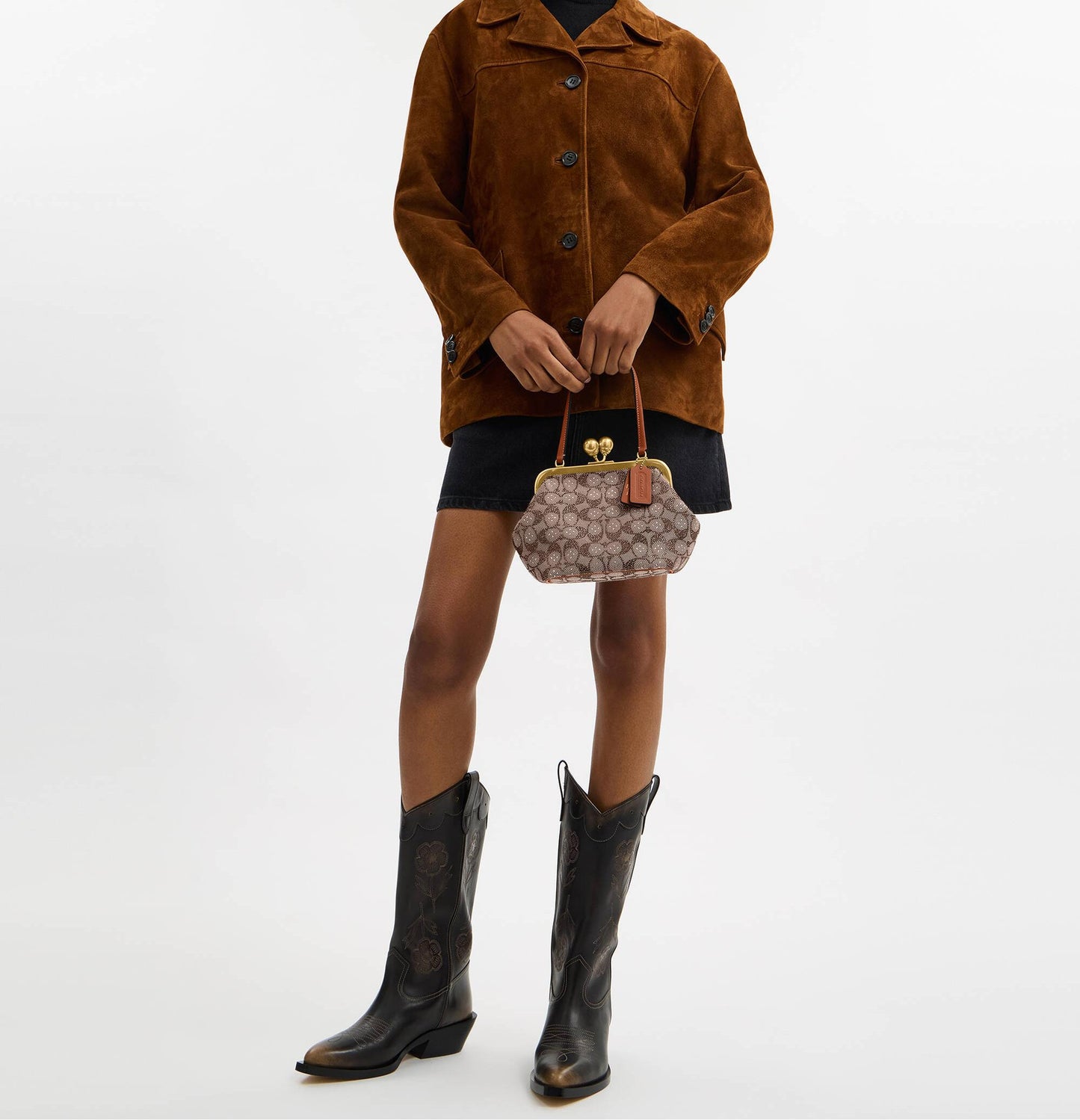 Mini Lock Frame Crystal Jacquard Shoulder Bag