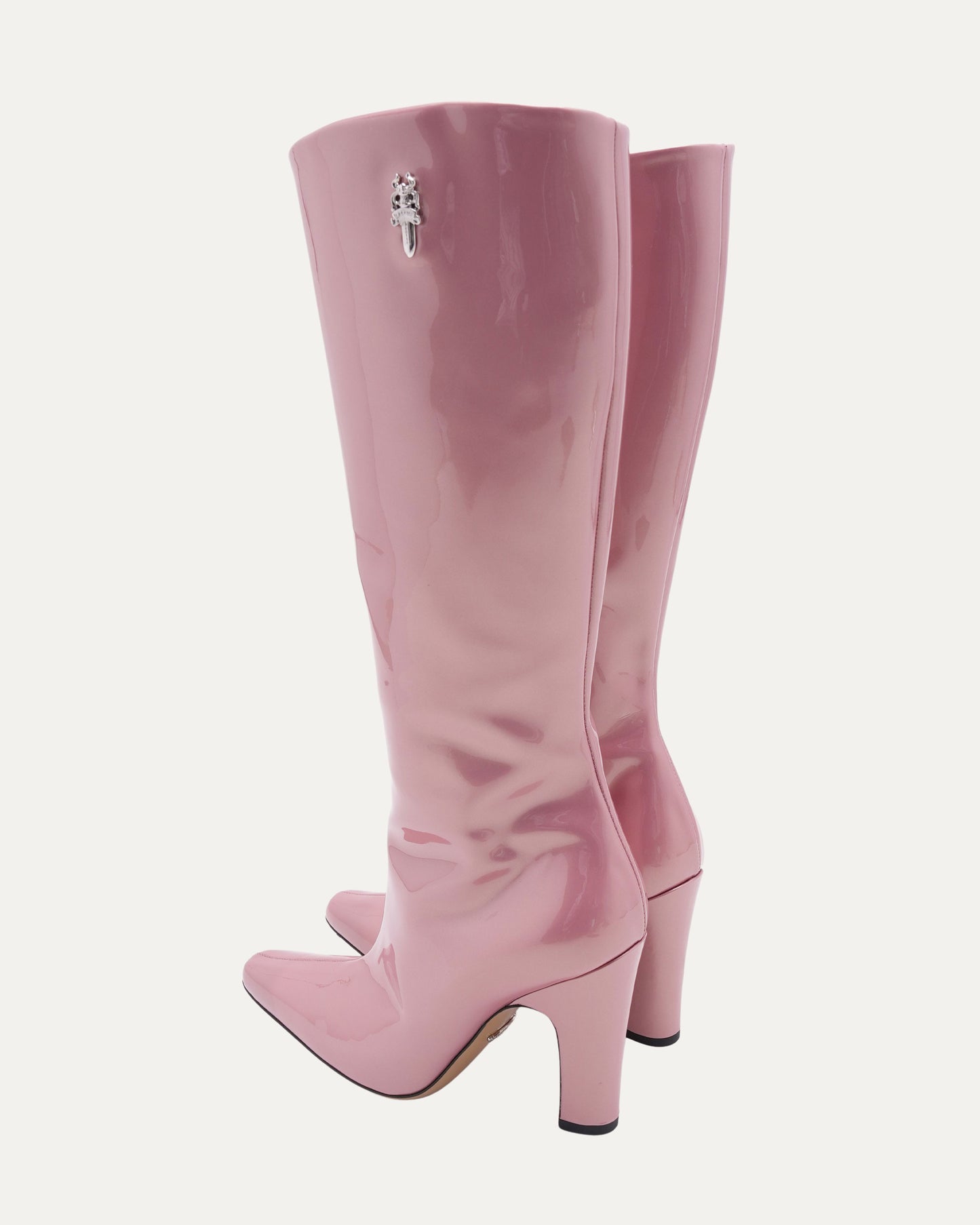 Pink patent leather long riding boots