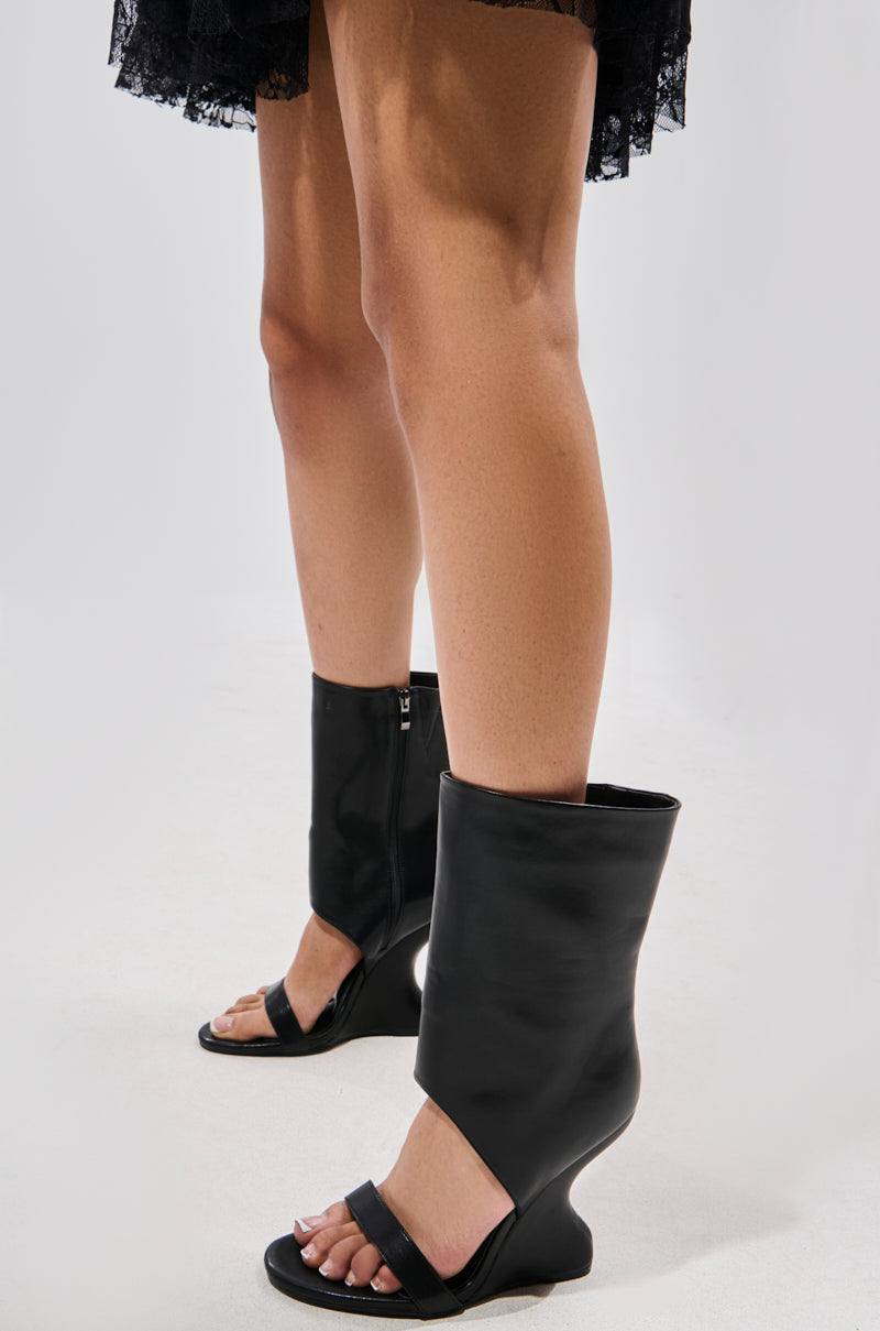 Black wedge open-toe boots
