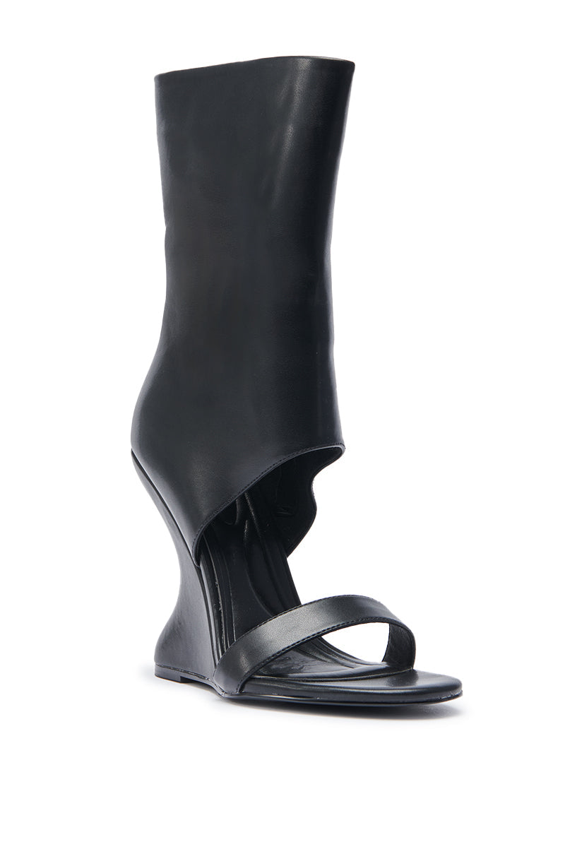 Black wedge open-toe boots