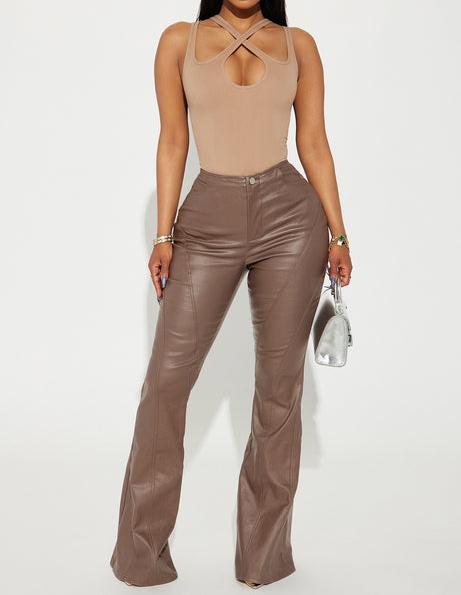 Leather waterproof flared pants