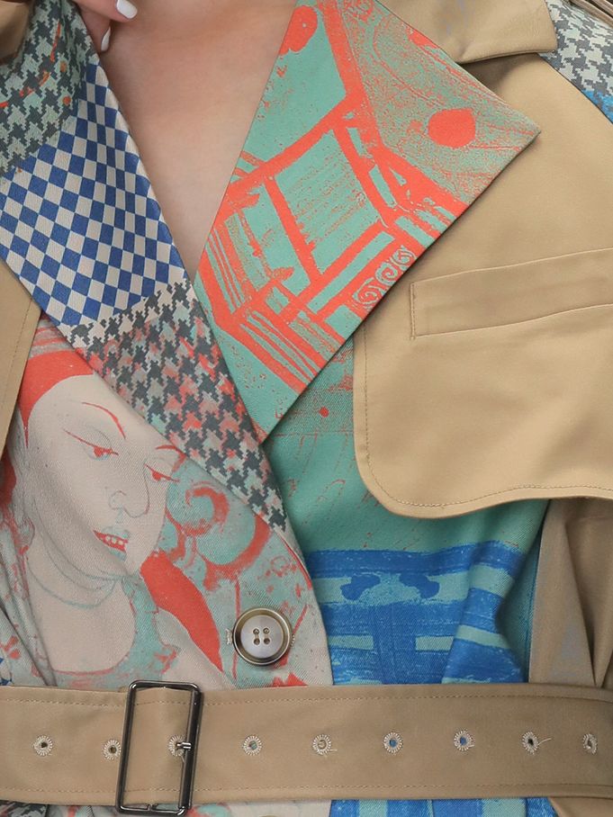 Long patchwork trench coat