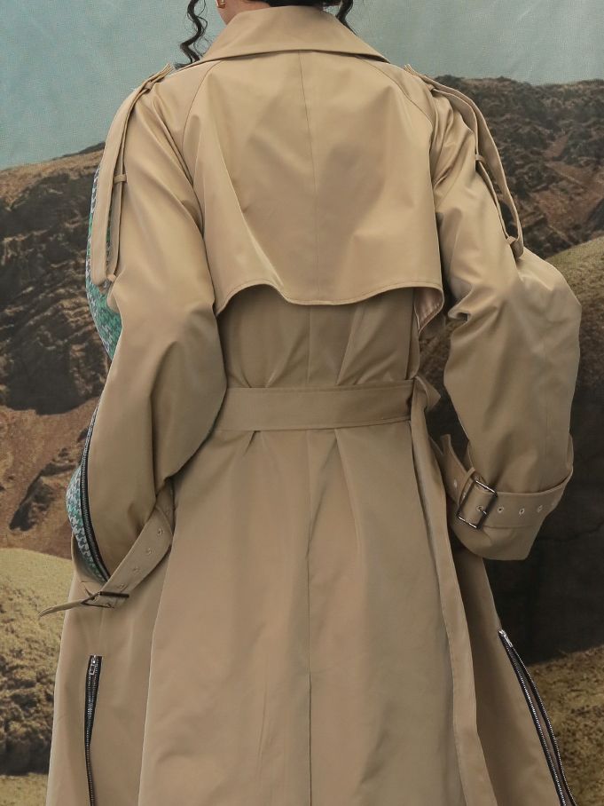 Long patchwork trench coat