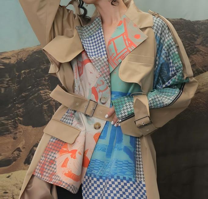 Long patchwork trench coat