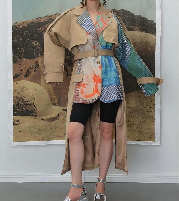 Long patchwork trench coat