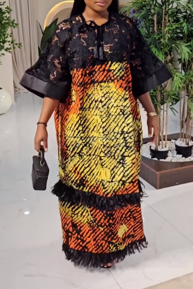 Lace tassel patchwork loose dress
