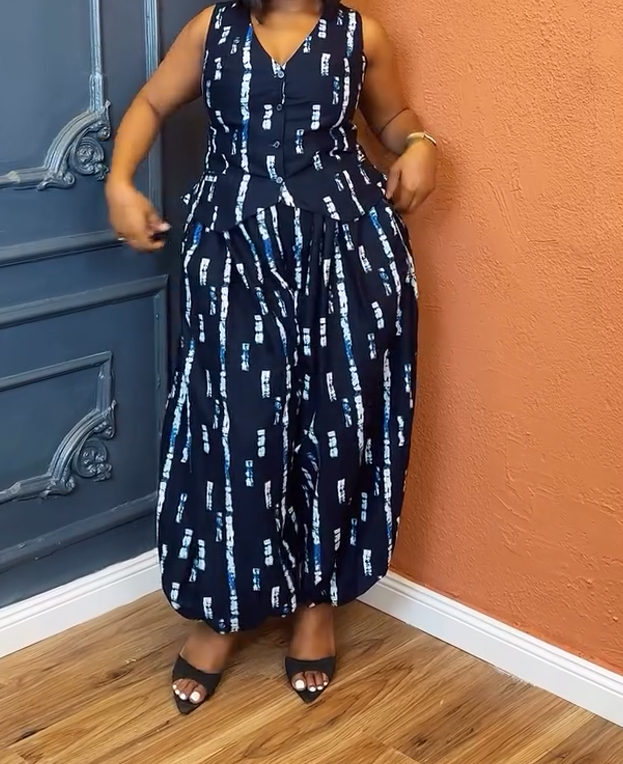 "Harem pants x vest" set