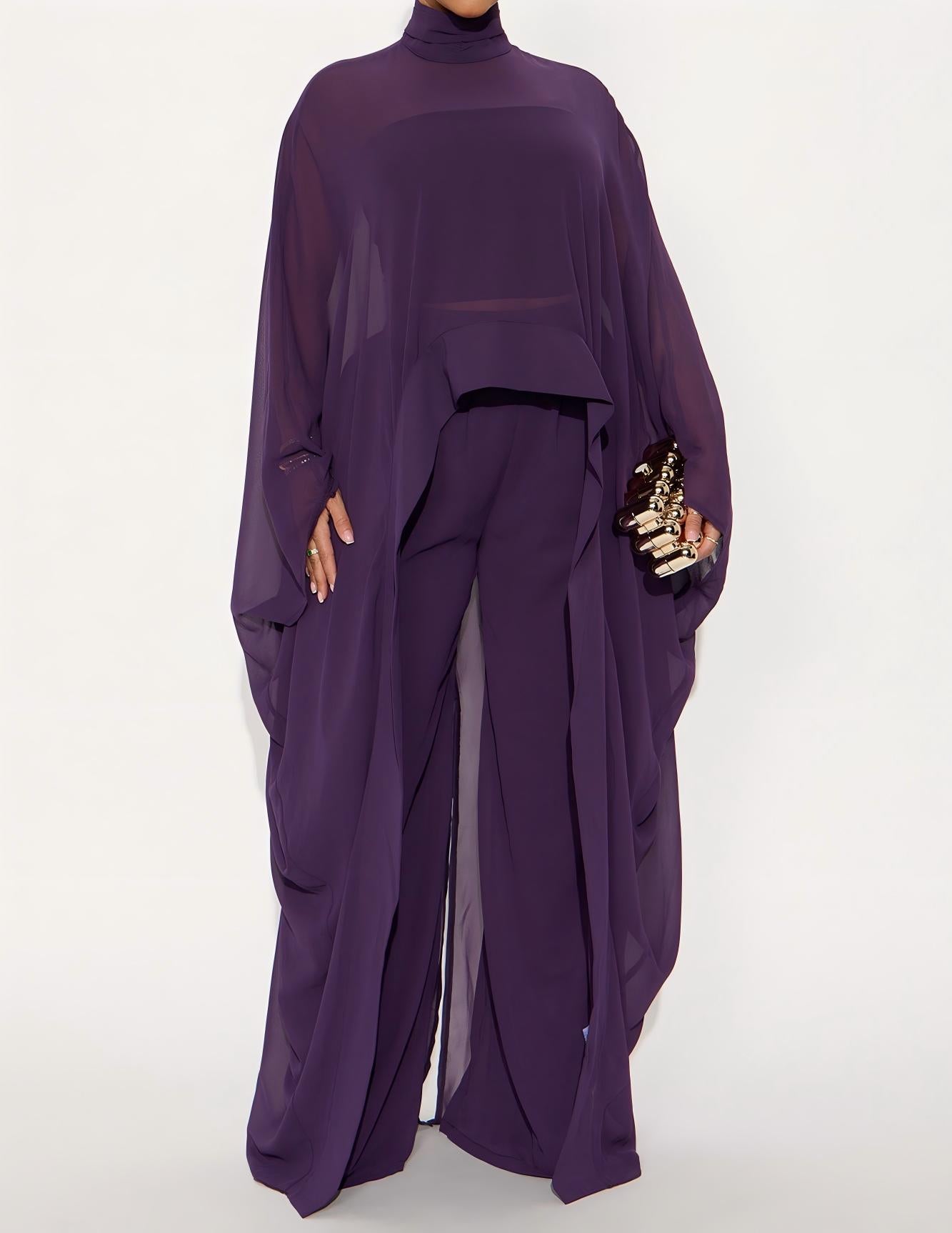Draped Pant Set - Eggplant