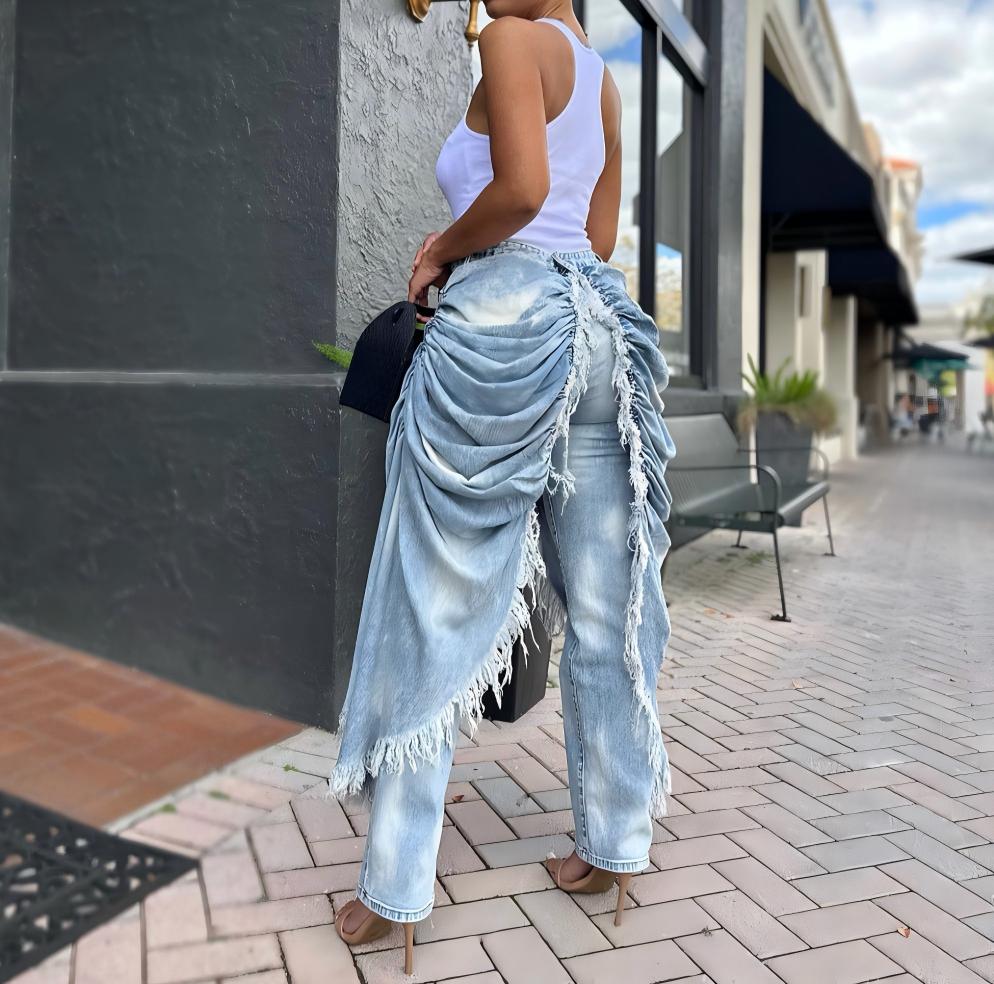 Brushed fringe jeans