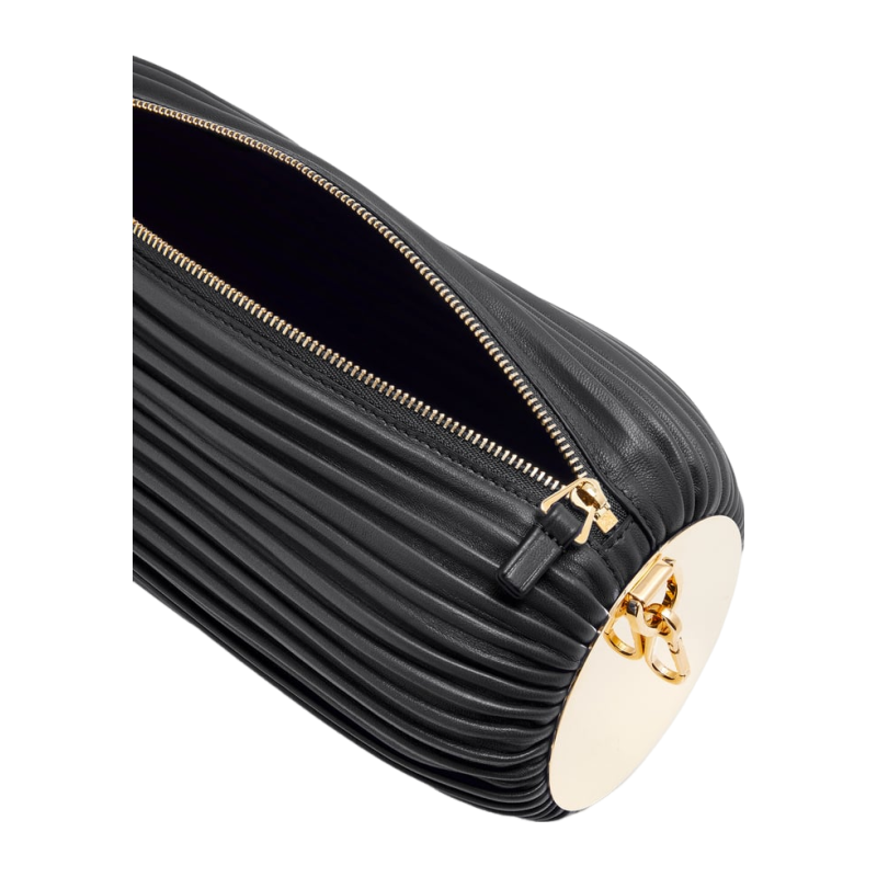 Women's shoulder bag, multi-functional tubular pleated Nappa leather with metal plaque.