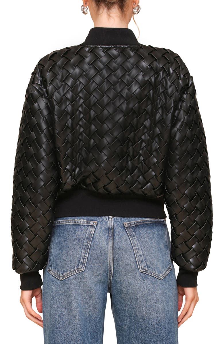 Weave Crop Faux Leather Bomber Jacket