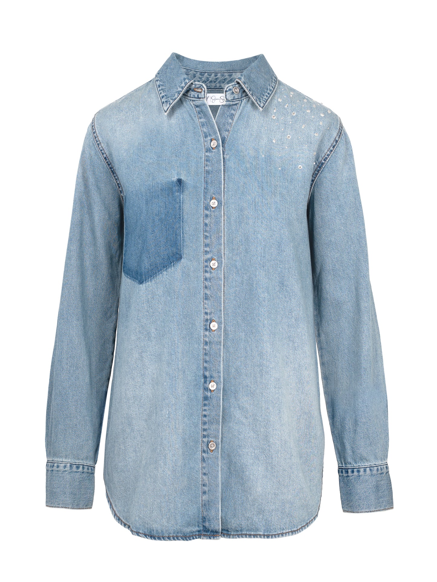 Women's two-tone denim long-sleeved shirt