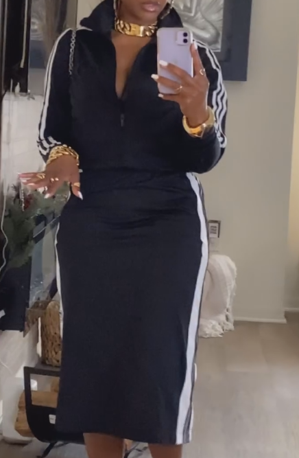 Stand collar jacket + high waist skirt sports suit