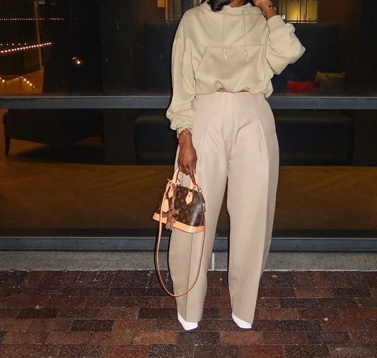 Sand Beige High Waisted Wide Leg Pants