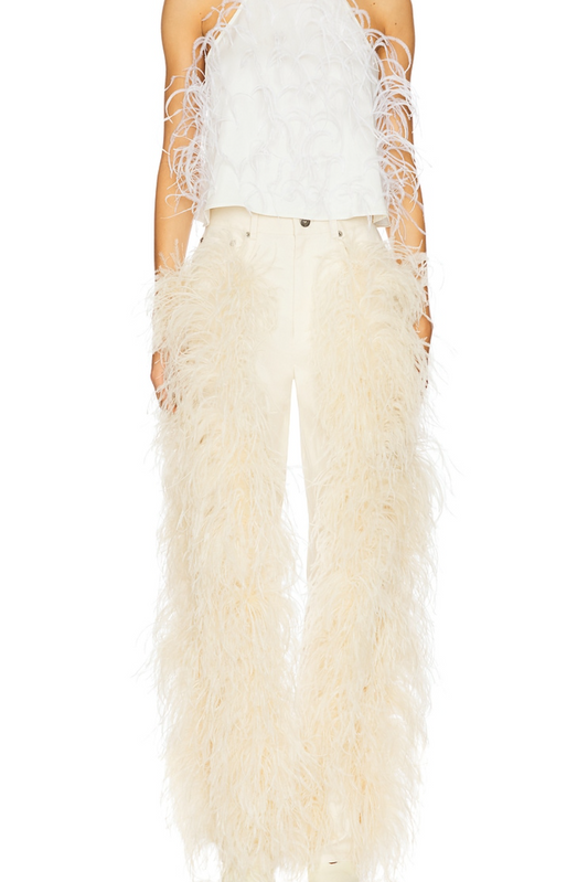 Denim Pant With Feathers