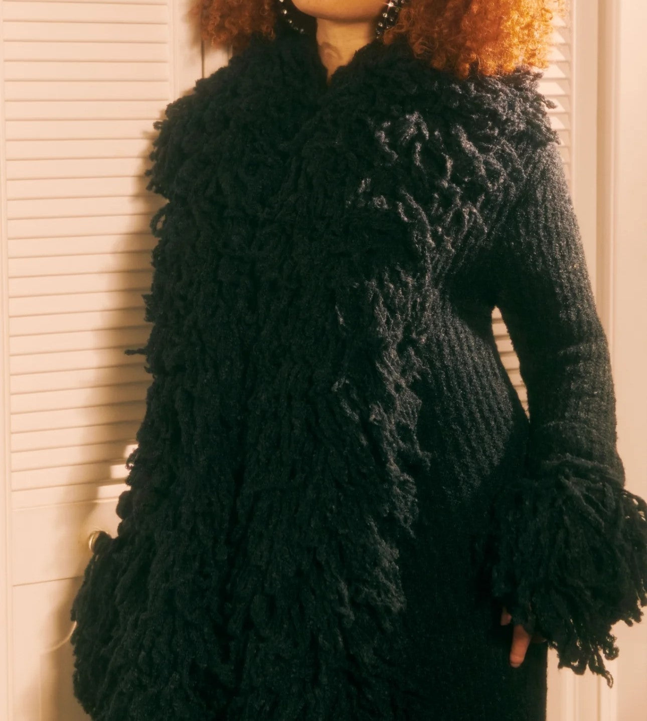 Fringed knitted cardigan dress