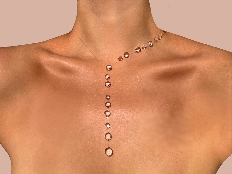 Invisible necklace with a teardrop glass bead
