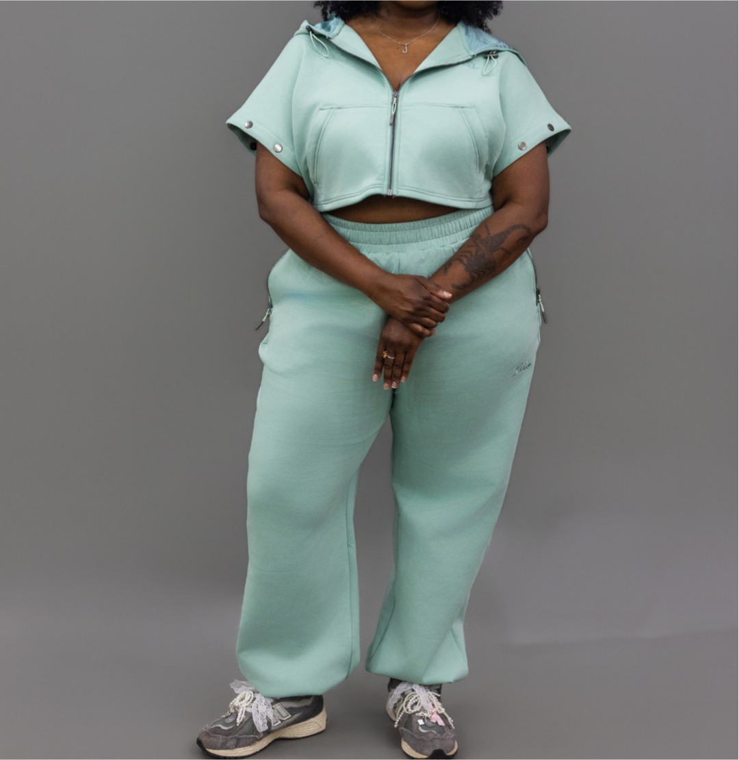 Detachable Lightweight Cropped Zipper Shirt + Sweatpants Set