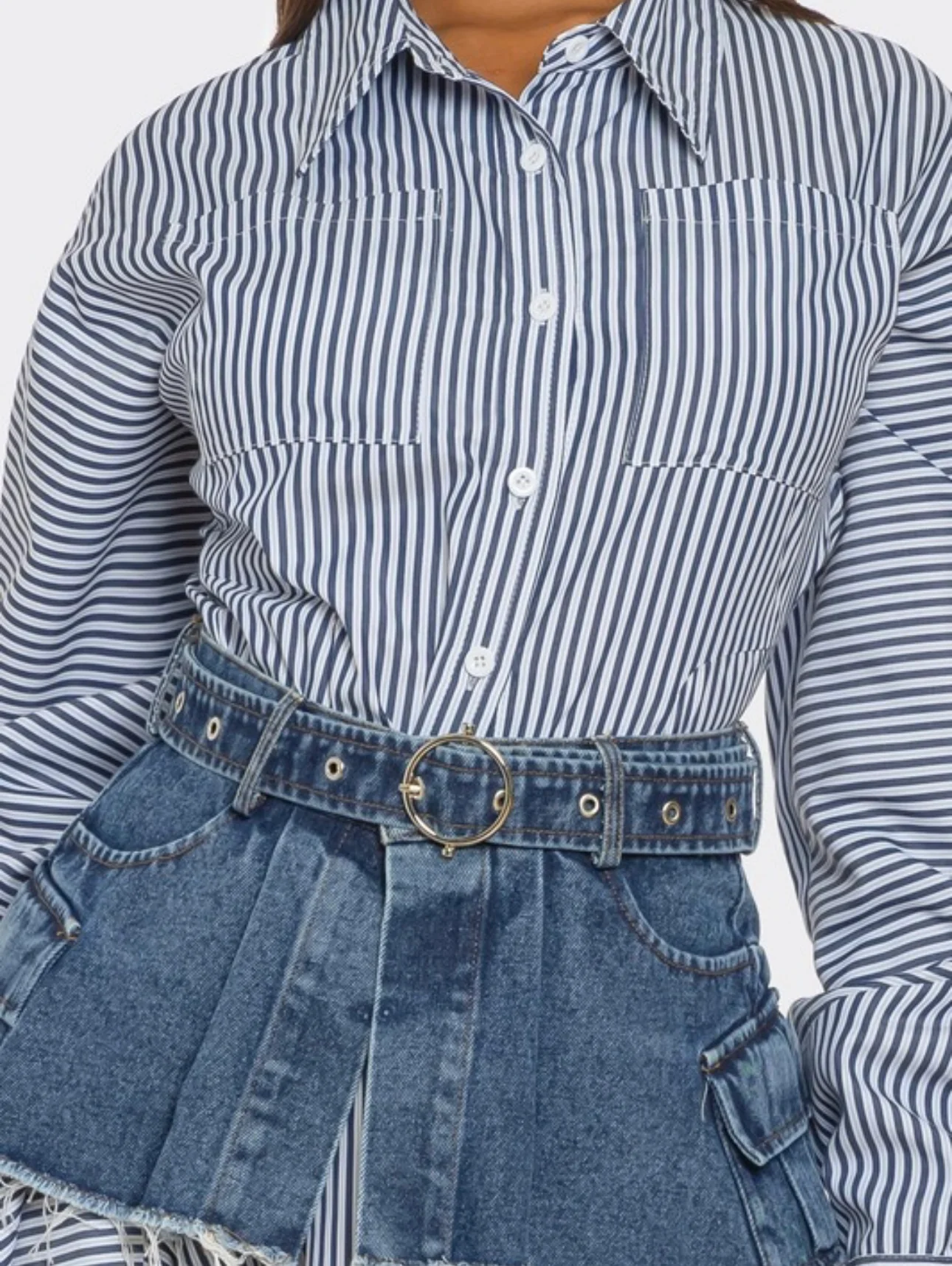 Striped shirt dress with denim corset