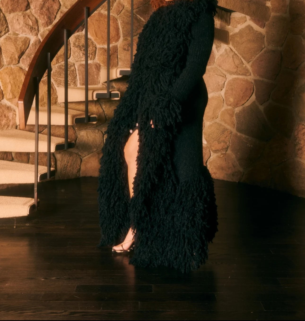 Fringed knitted cardigan dress
