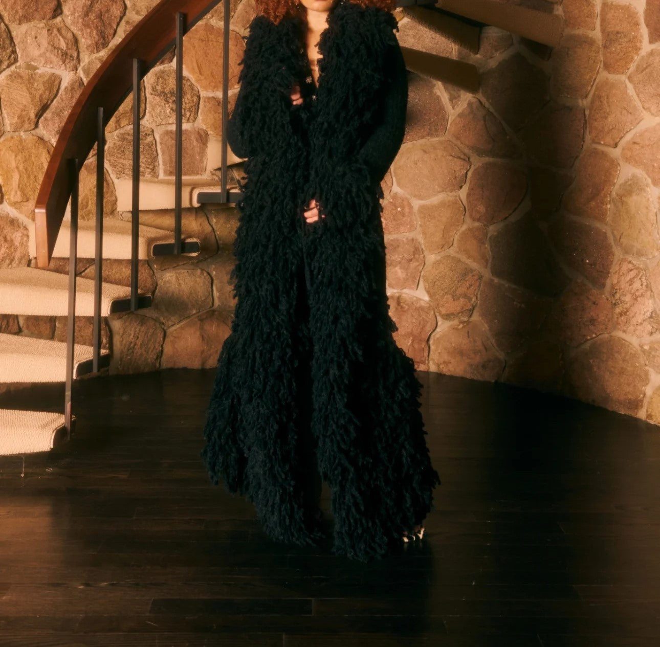Fringed knitted cardigan dress