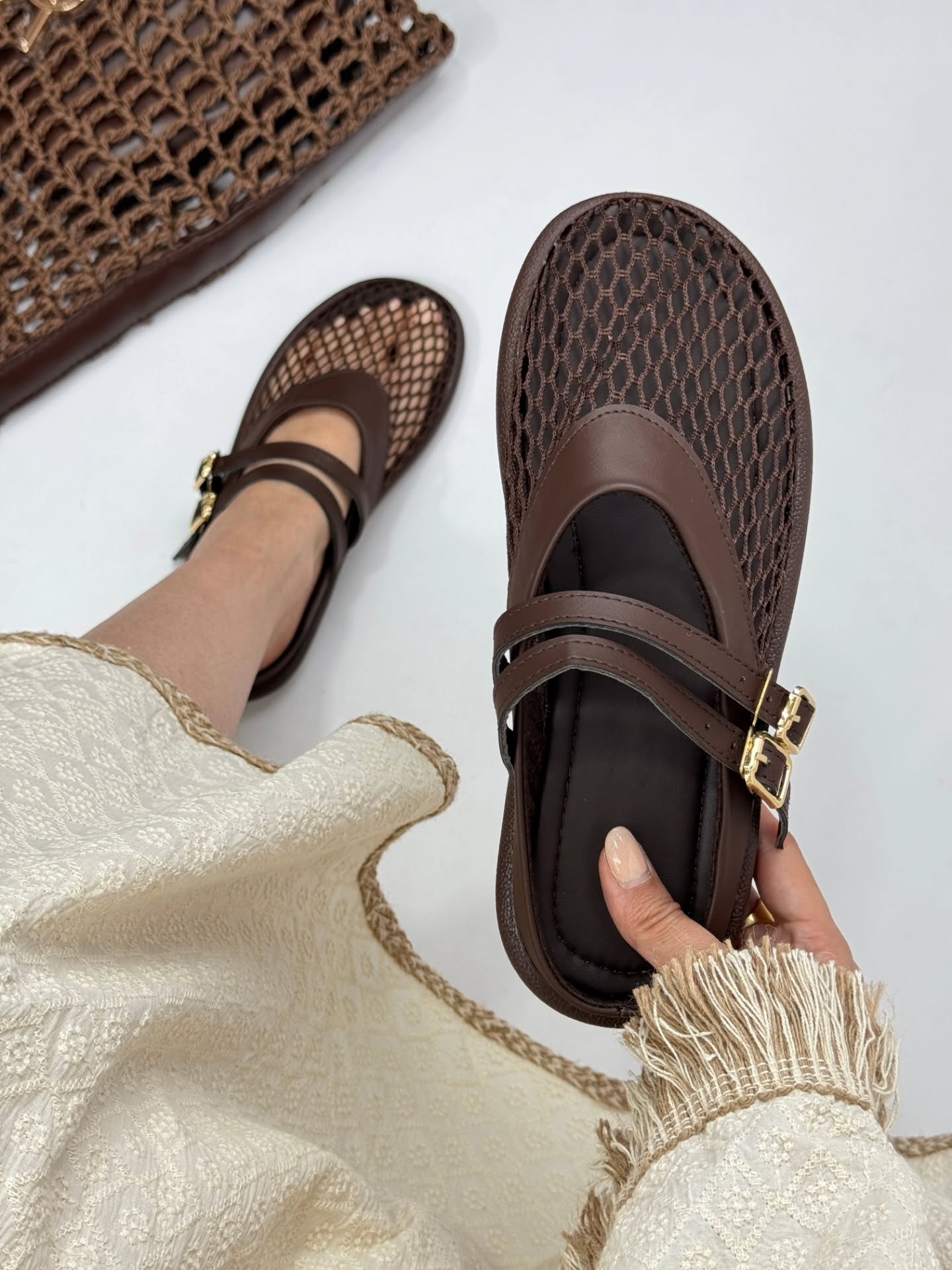 Breathable mesh cutout flats