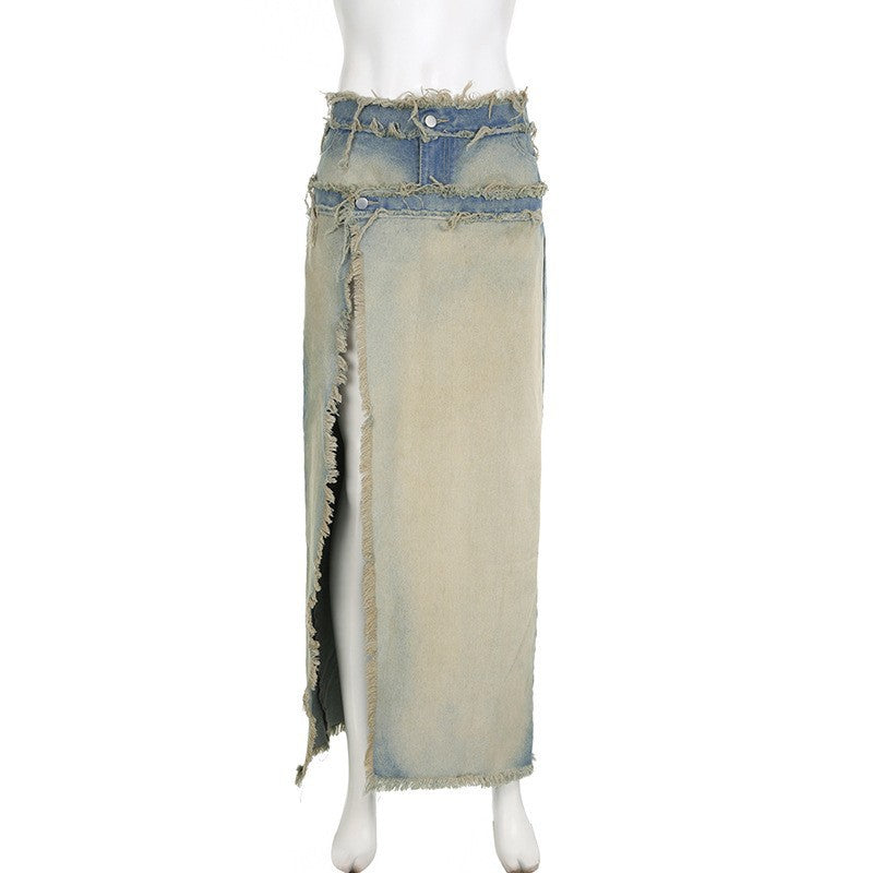 Fashion Gradient Split Stitching Irregular Skirt