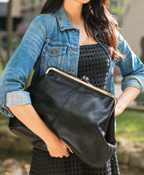Large Kiss Lock Bag in Rugged Natural Grain Leather