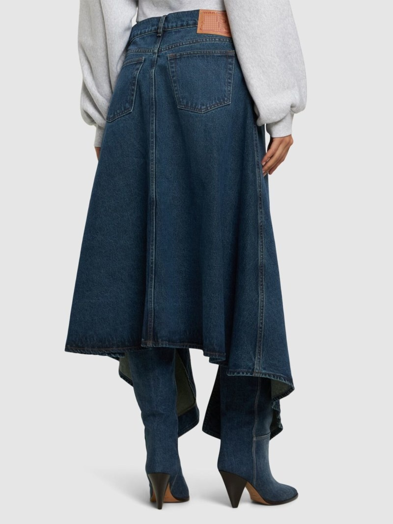 Denim asymmetric slit midi skirt