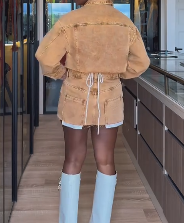 Short long-sleeved denim jacket + short skirt set