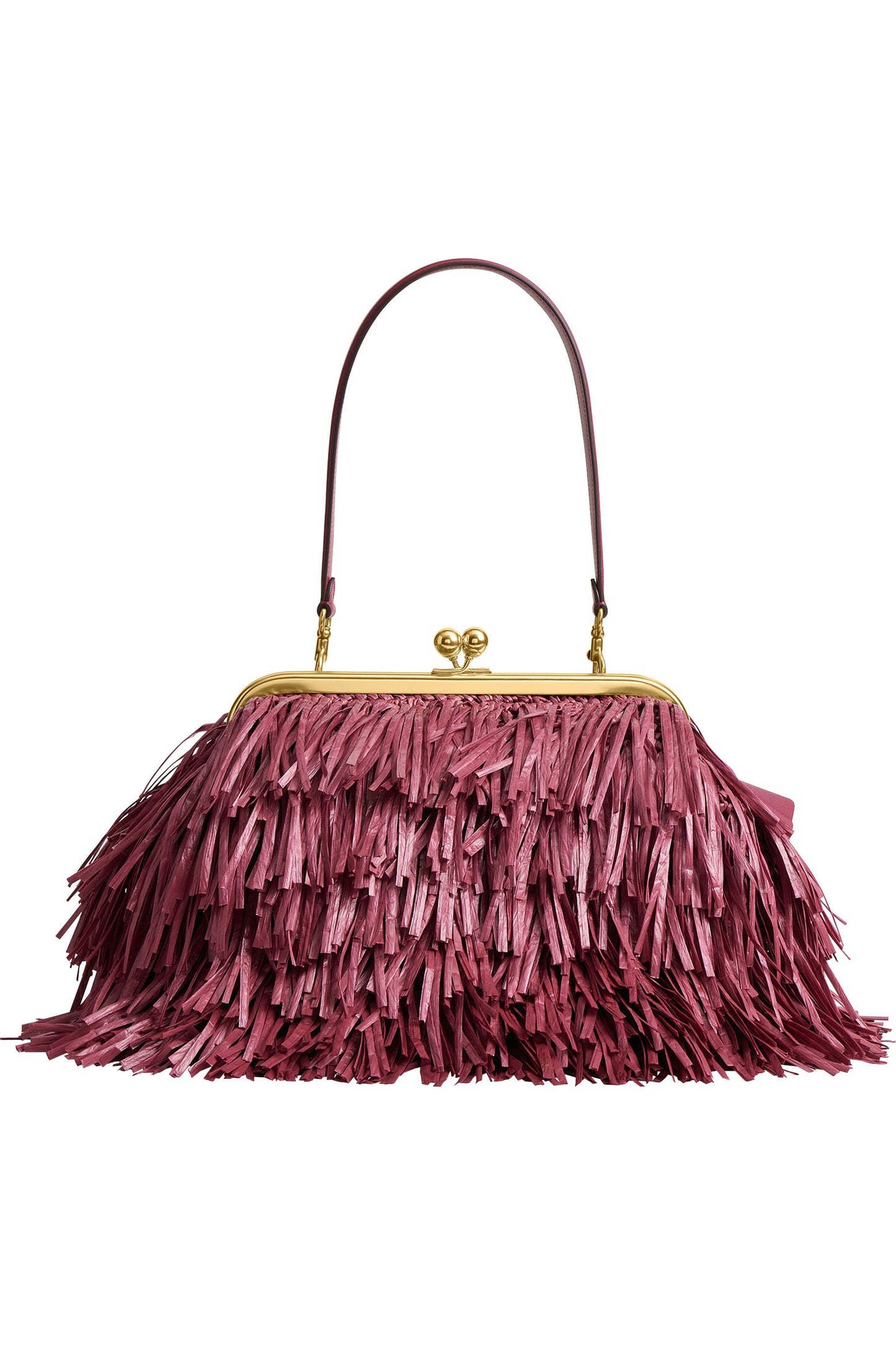 Kisslock Fringe Straw Frame Bag