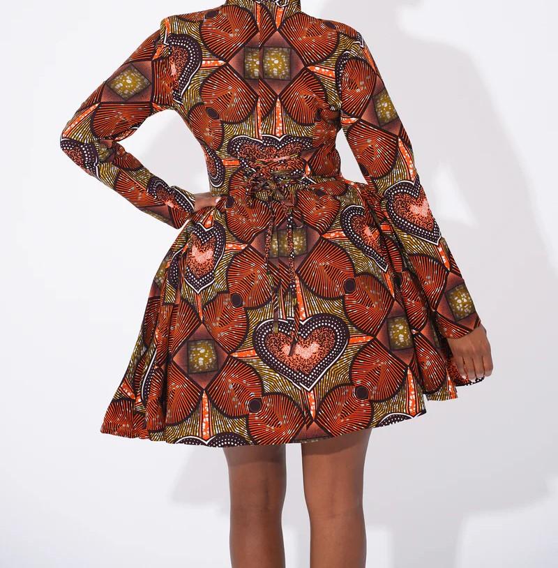 Batik print long sleeve flared skirt