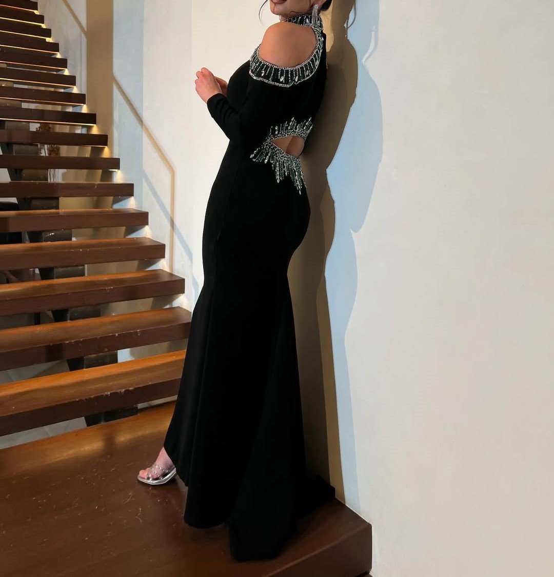 Black Shiny Strapless Gown Dress