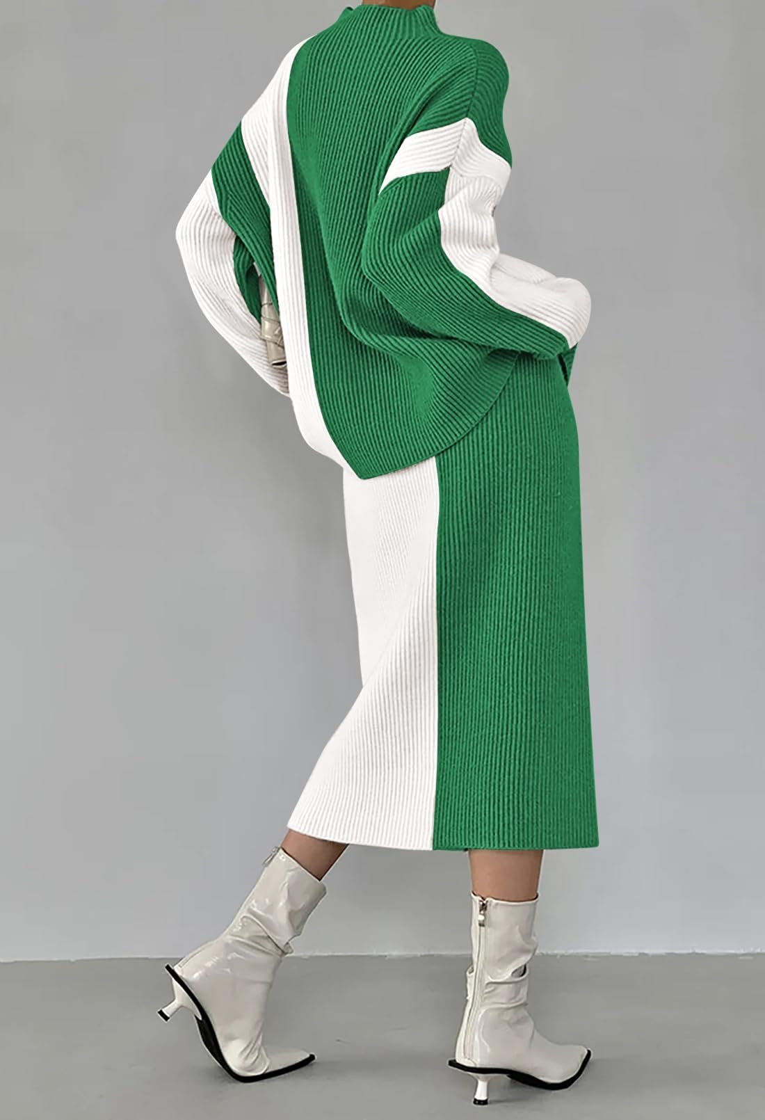 Autumn and winter sweater high waist color block dress suit