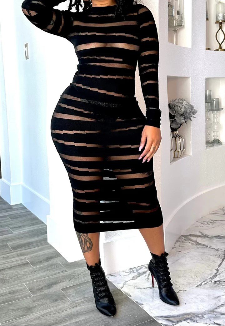 See-through stretch sweater dress