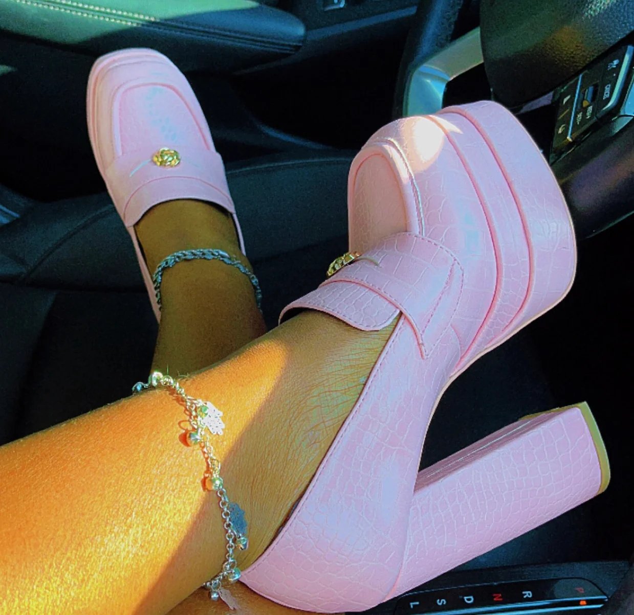 Pink platform thick heels