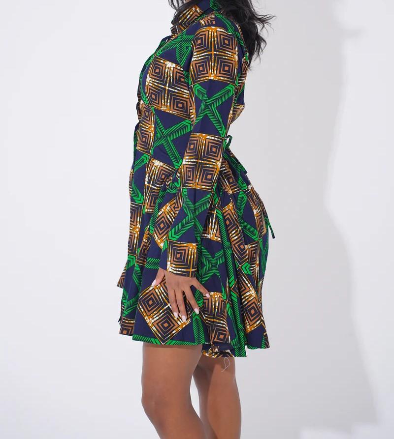 Batik print long sleeve flared skirt