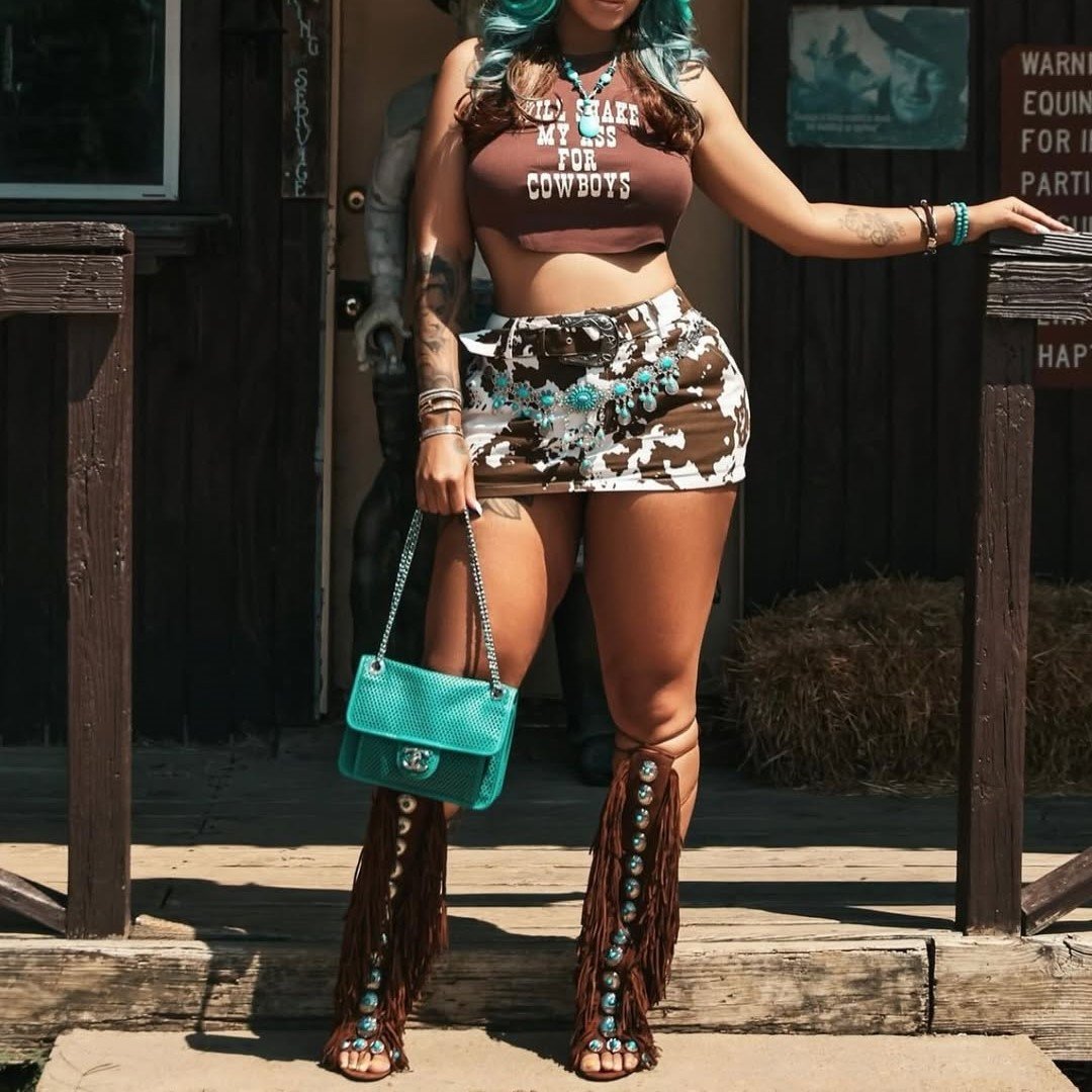 Turquoise fringed lace-up pumps