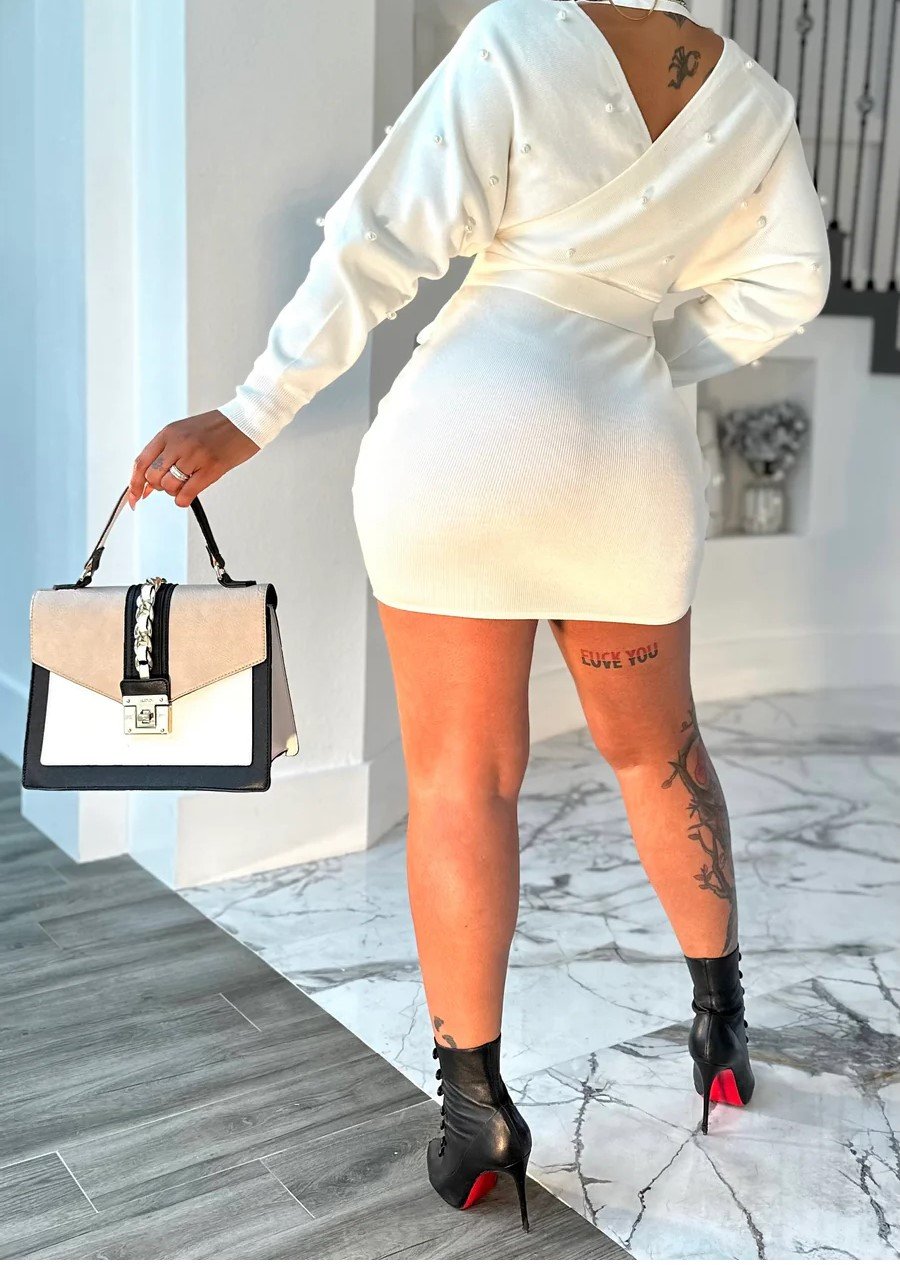White pearl sheath dress