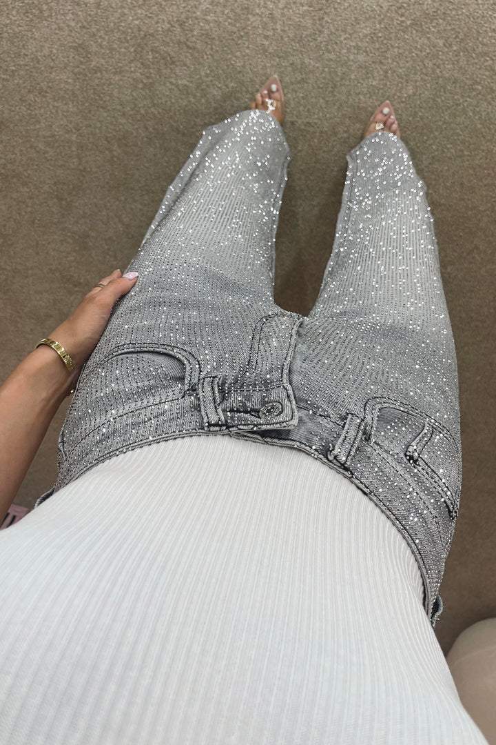 High-waisted diamond straight-leg jeans
