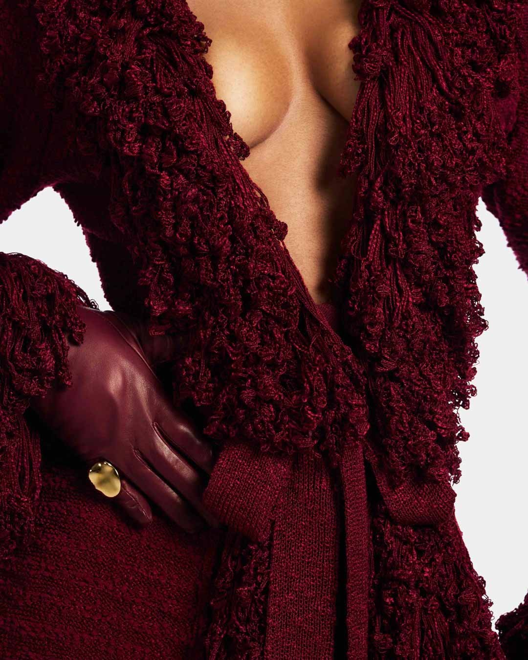 Fringed knitted cardigan dress