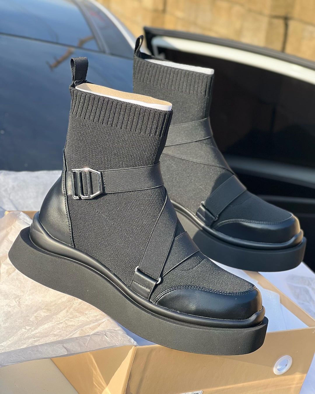 Lace and buckle leather boots
