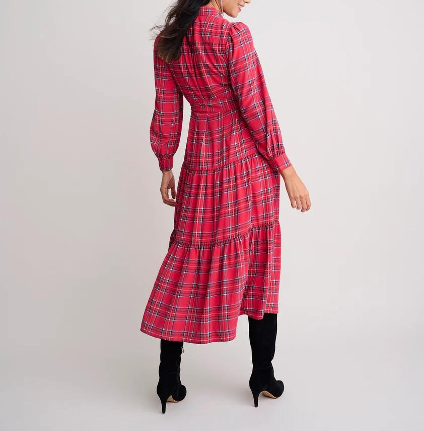 Tartan Plaid Crepe Midi Dress