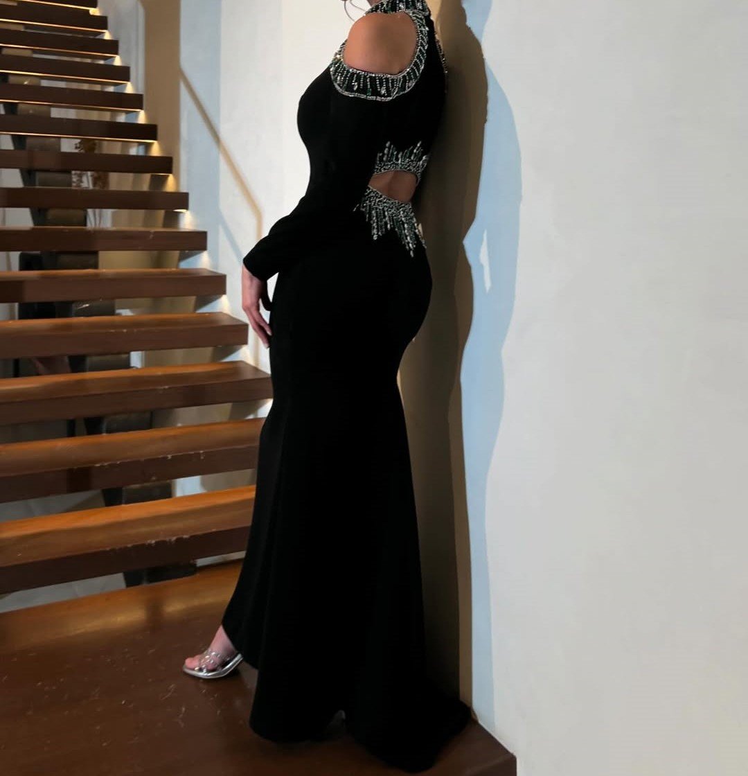 Black Shiny Strapless Gown Dress