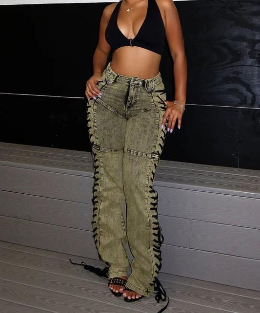 Drawstring jeans trousers