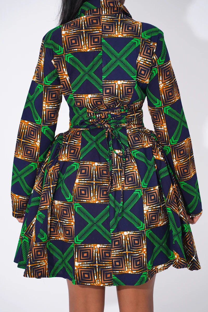 Batik print long sleeve flared skirt