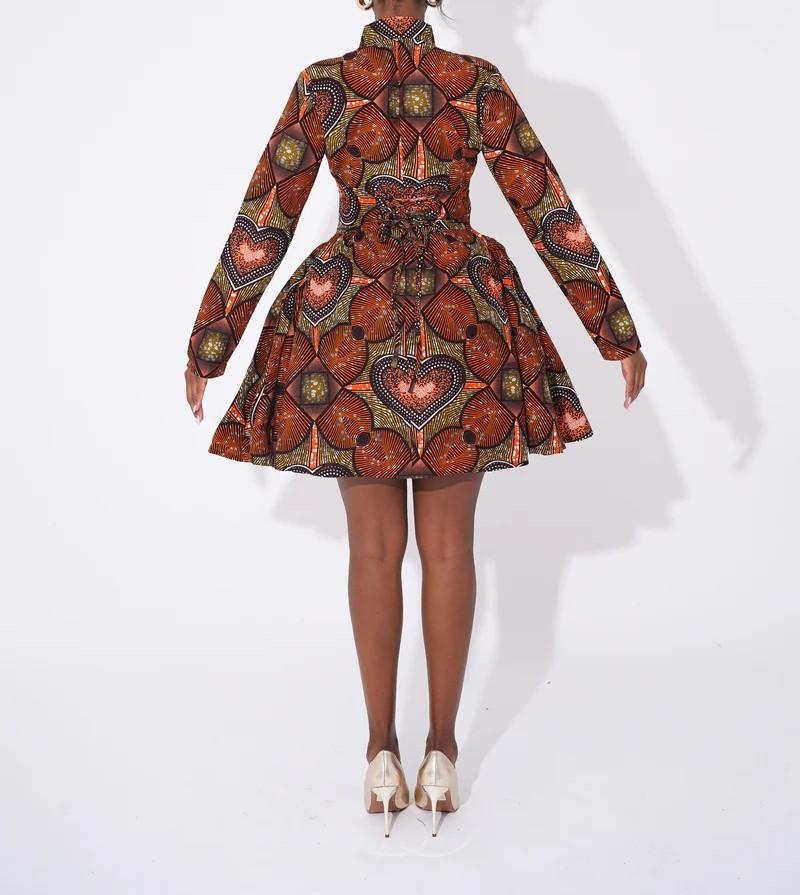 Batik print long sleeve flared skirt