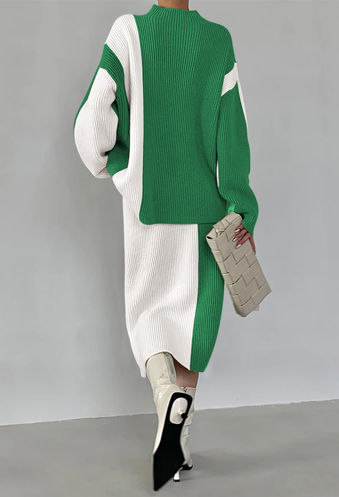 Autumn and winter sweater high waist color block dress suit