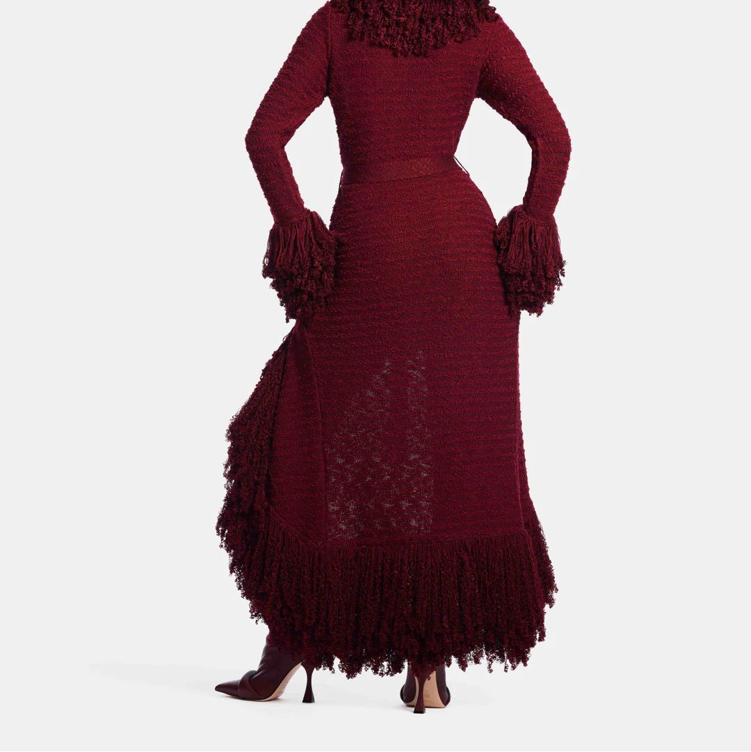 Fringed knitted cardigan dress