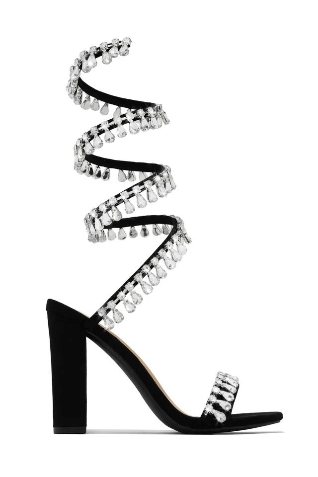Ankle wrap rhinestone high heels